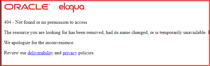 Oracle Eloqua CRM Default Error Message