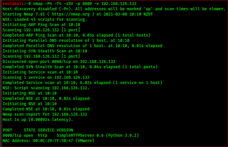 Nmap results Stage 1