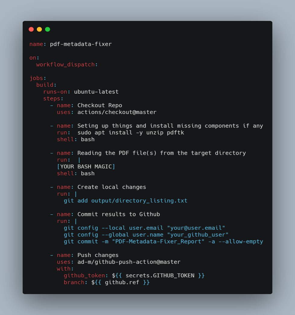 GitHub Actions YAML Example Config File